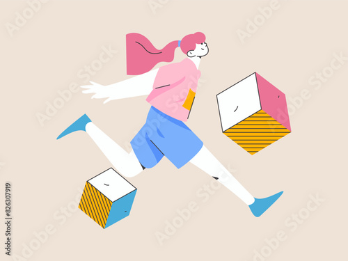 People exercising healthy running vector internet operation illustration
