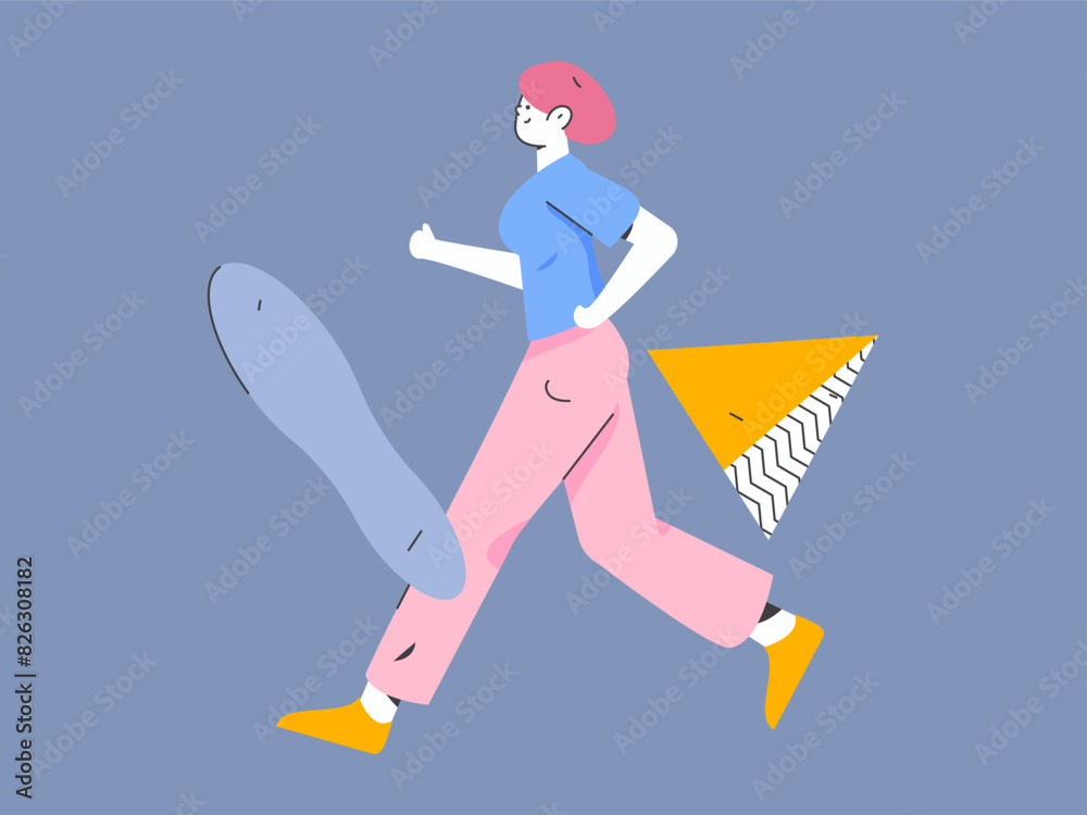 Fototapeta premium People exercising healthy running vector internet operation illustration 