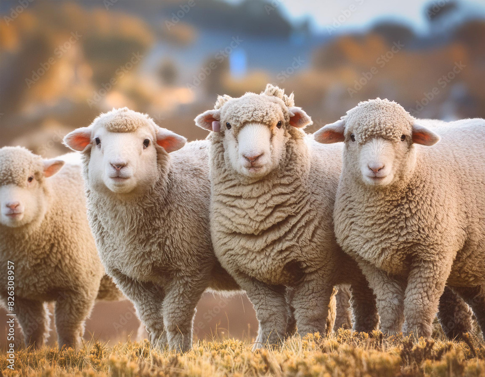 Fototapeta premium Group of cute Merino Sheep