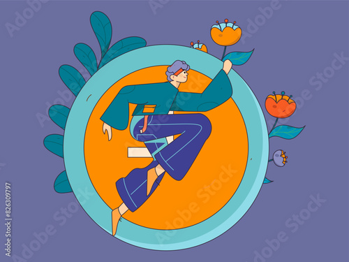 People exercising healthy running vector internet operation illustration
