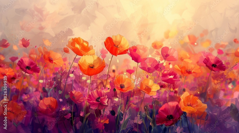 Obraz premium An exquisite and captivating oil painting of intricate floral patterns, showcasing the beauty of blooming flowers and lush foliage. Perfect for enhancing backgrounds, cards, banners, and lifestyle the