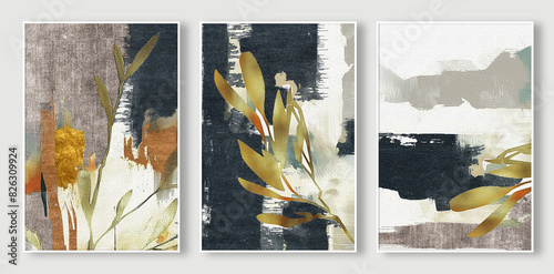 Digital illustration of three frames with abstract oil painting art for backgrounds
