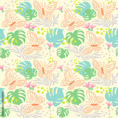 Line butterfly seamless pattern of butterfliesbuterflies set of spring. Used as design for background  wallpaper  wrapping  fabric  textile fashion wearing.