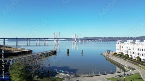 Wallpaper Mural Drone ascending on grassland to reveal Cuomo Bridge on the Hudson river in the background Torontodigital.ca