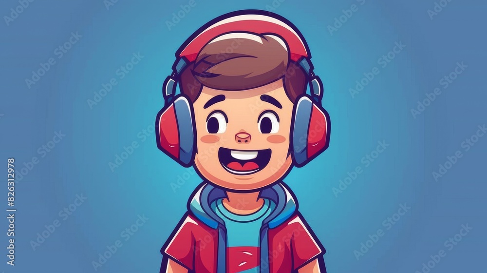 Cartoon illustration of a boy singing with a microphone. Isolated people music icon