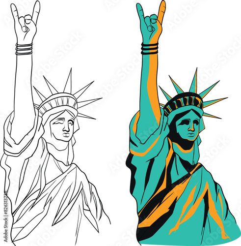 Statue of Liberty rock hand Vector silhouette, 4th of July