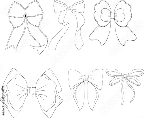 Coquette Bow Tie clipart set Ribbon Bow Illustration line art