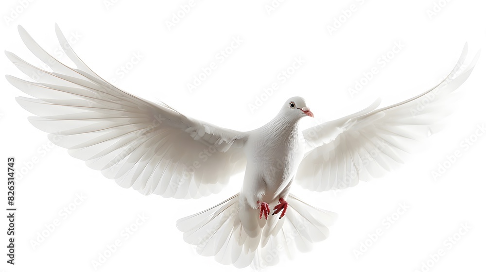 A white dove flies through the air against a white background. symbolizing freedom and peace.
A white dove flies through the air against a white background. symbolizing freedom and peace.