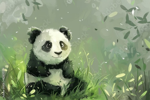 A 2D illustration of a charming panda bear drawn by hand capturing the adorable essence of this beloved animal. photo