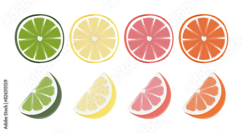 Watercolor set of fruit slices. Lime, orange, grapefruit, lemon. For menu, cocktail, bar, party, summer, beach.