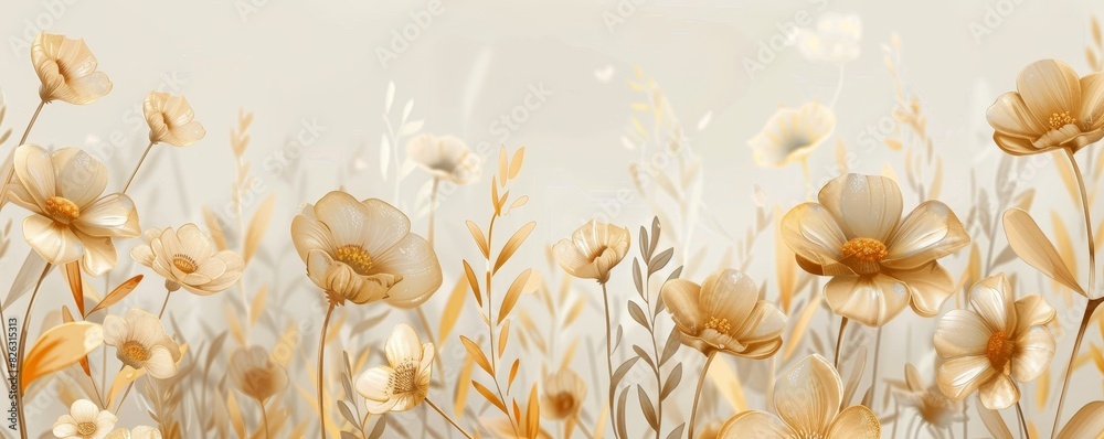 custom made wallpaper toronto digitalDecorative illustration featuring golden wildflowers designed for wall decor wallpaper covers banners posters and greeting cards. This design is elegant and versatile suitable for various decorative