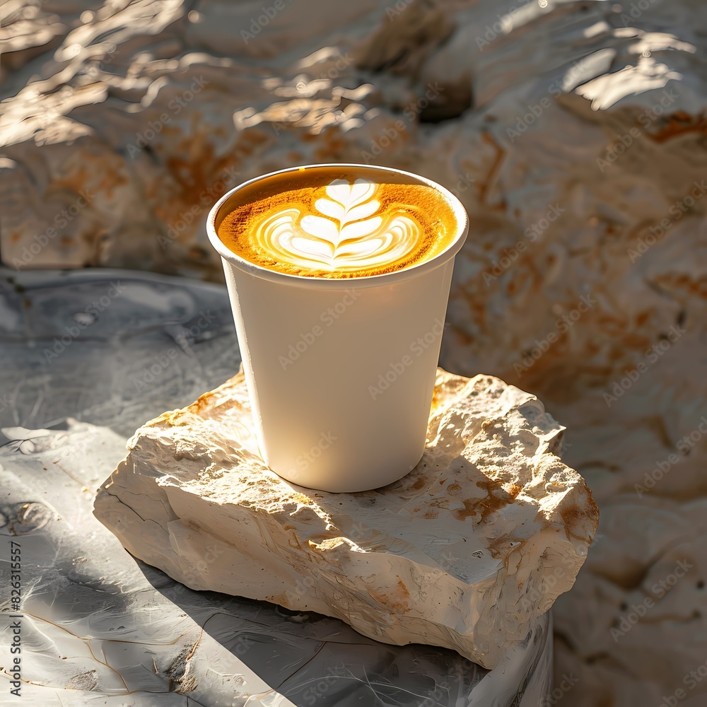 Mockup empty white paper cup coffee latte with latte art product ...
