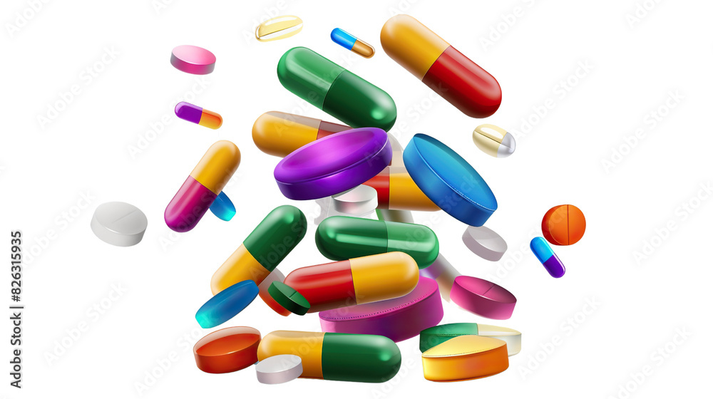 Stack of colorful pharmaceutical vitamin pills on a transparent background Stack of colorful pharmaceutical vitamin pills on a transparent background