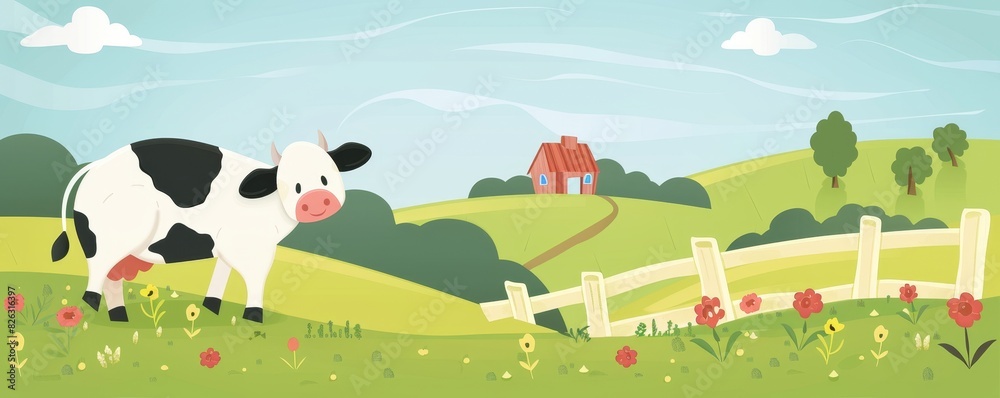 Easily download a cow cartoon illustration in 2D format allowing for unlimited scalability of the image size without losing quality. Easily download a cow cartoon illustration in 2D format allowing for unlimited scalability of the image size without losing quality.