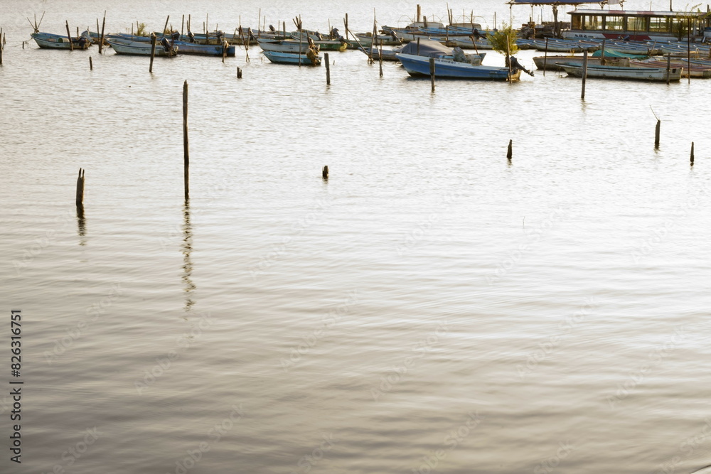 Fototapeta premium 手賀沼の小舟と桟橋