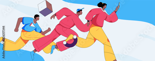 People exercising healthy running vector internet operation illustration
