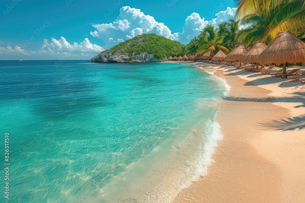 Fototapeta premium Caribbean beach and lagoon on a sunny day in summertime. Vacation concept.