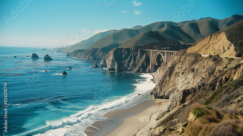 Bixby Creek Bridge on Highway 1, Big Sur Area, California, Southbound to Los