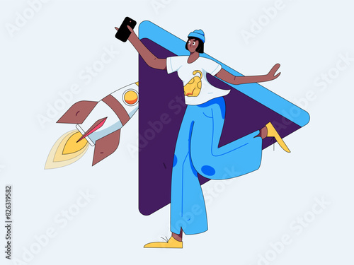 People exercising healthy running vector internet operation illustration
