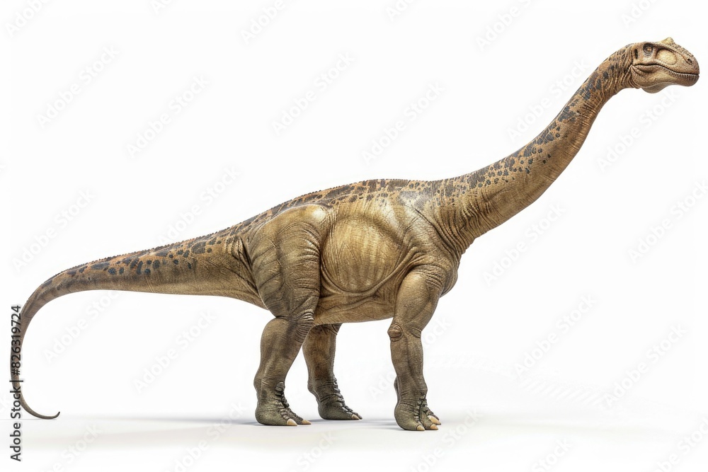 Naklejka premium A toy dinosaur standing on a white surface. Suitable for educational materials