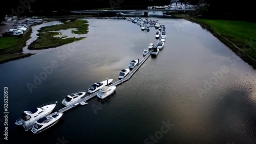 Drone shot of the Eastlands Boatyard in Swanick village, Southampton, Hampshire, England, UK photo
