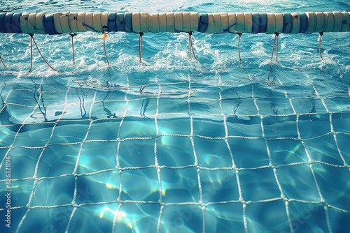 Close up of a swimming pool with a net  suitable for summer vacation concepts