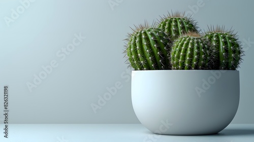 Cactus in a white pot isolated on a plain background, in the minimalist style, on a white table top, with soft lighting, with a natural look. 