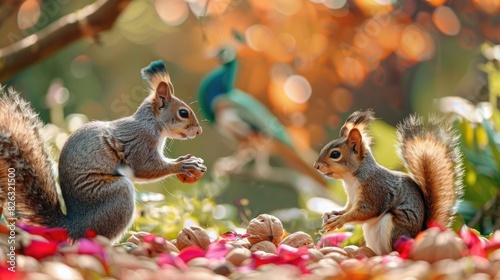 A charming image of two squirrels standing side by side. Perfect for nature-themed designs