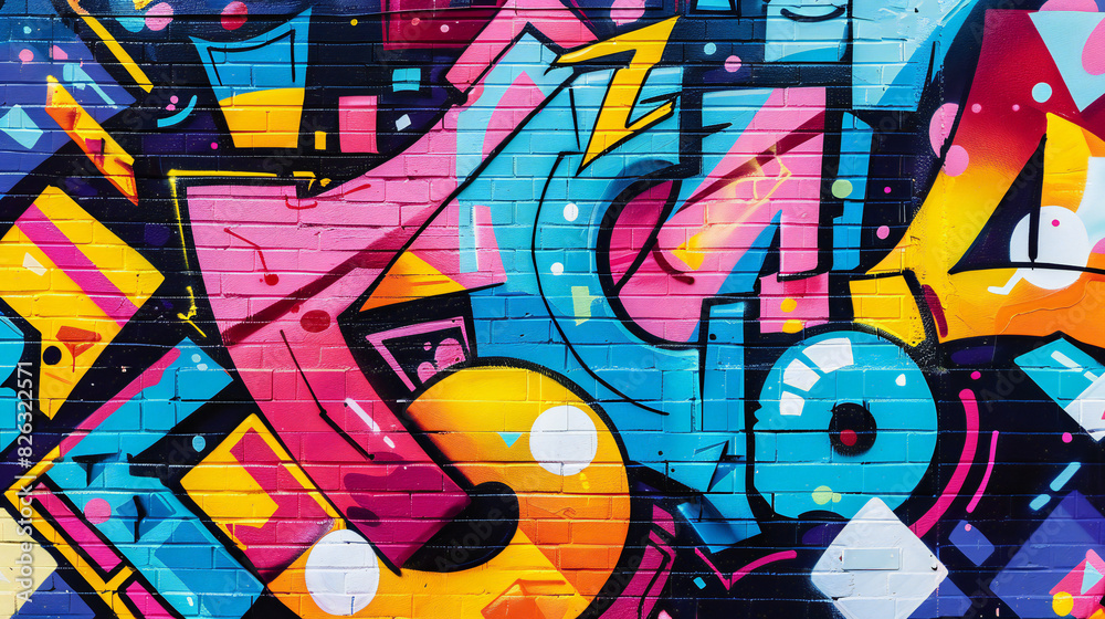 Funky chaotic graffiti bold and multi colored geometric shapes background Funky chaotic graffiti bold and multi colored geometric shapes background