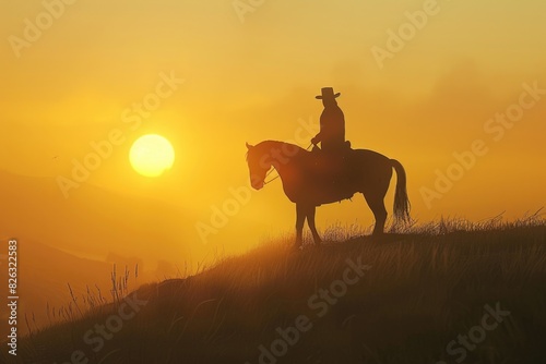 A man on horseback riding on a grassy hill. Perfect for outdoor and equestrian themes