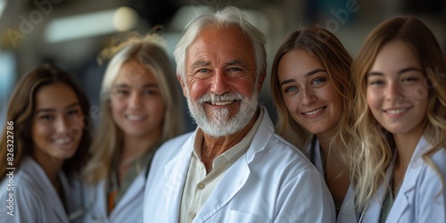 group portrait featuring a medical team  including a head senior doctor and nurses  highlighting their teamwork and dedication in a healthcare setting.