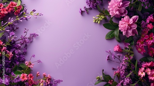 A purple background with flowers on the left side for Mother's Day, with copy space.
