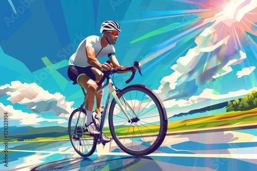 A man riding a bike on a sunny day. Suitable for outdoor activities concept