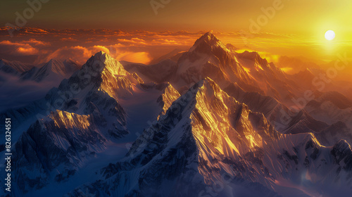 Majestic Mountain Peaks Under Golden Sunrise.