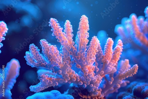 Detailed image of coral against a blue backdrop. Ideal for marine life concepts