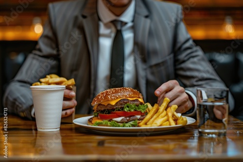 A man sitting at a table with a plate of food. Suitable for food and dining concepts