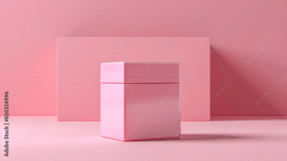 A pink box with a white lid sits on a pink background A pink box with a white lid sits on a pink background