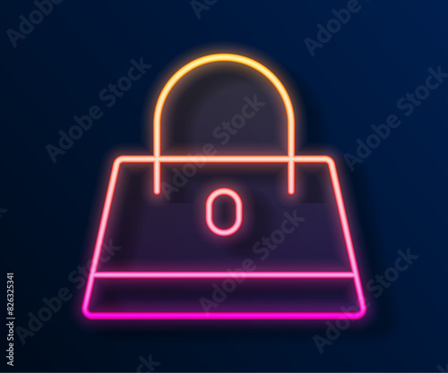 Glowing neon line Handbag icon isolated on black background. Female handbag sign. Glamour casual baggage symbol. Vector
