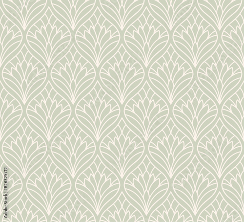 
Elegant damask floral seamless pattern. Geometric art deco leaves background. Abstract botanical vector illustration for fabric, textile, wallpaper.