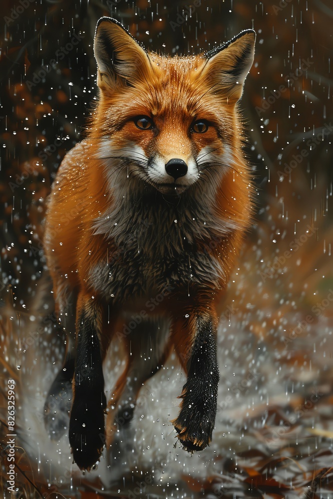 A vibrant red fox runs through a snowy forest, capturing the dynamic and natural beauty of wildlife in a winter setting. A vibrant red fox runs through a snowy forest, capturing the dynamic and natural beauty of wildlife in a winter setting.