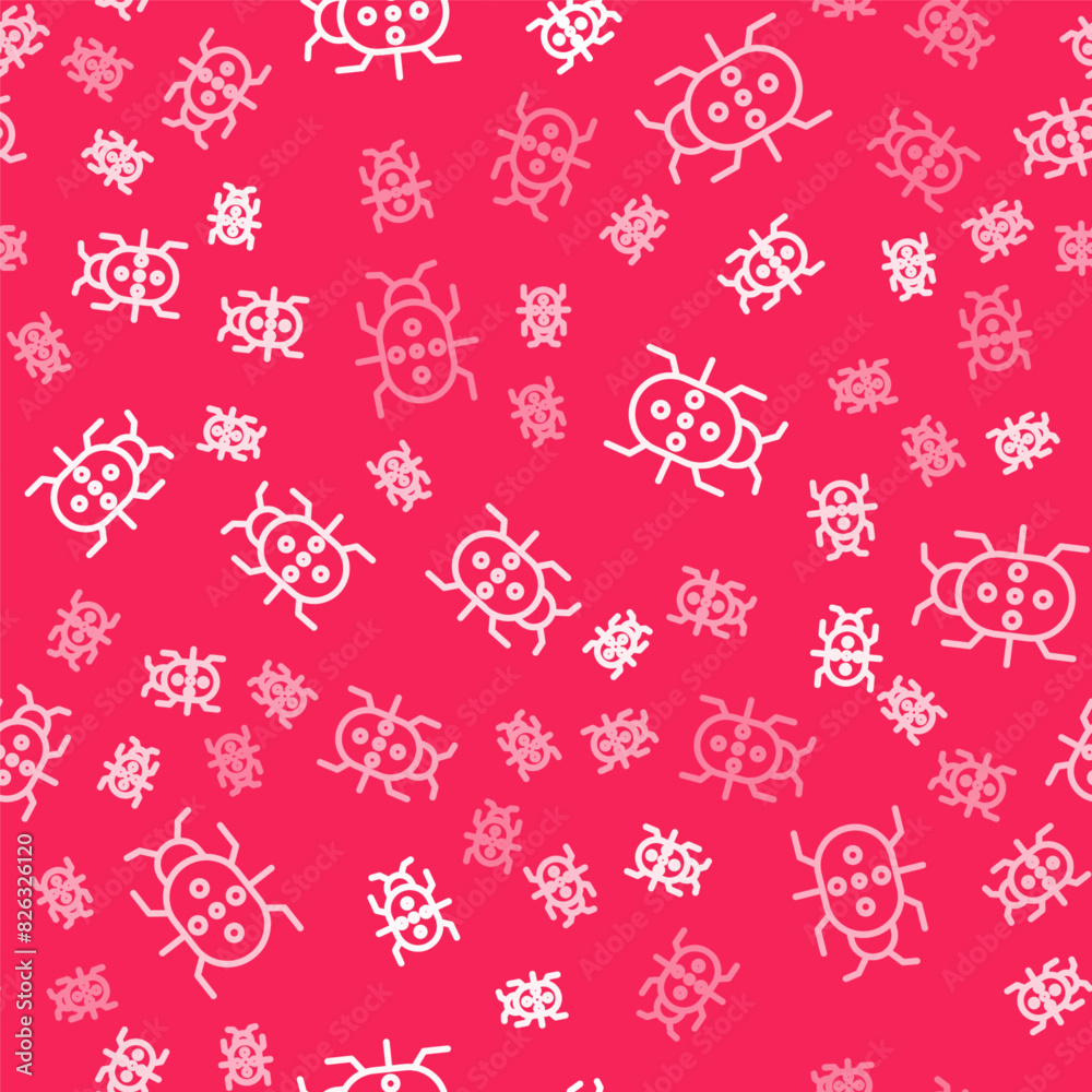 White line Colorado beetle icon isolated seamless pattern on red background. Vector White line Colorado beetle icon isolated seamless pattern on red background. Vector