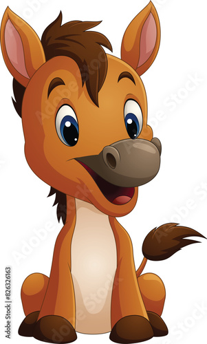 cartoon happy little horse sitting