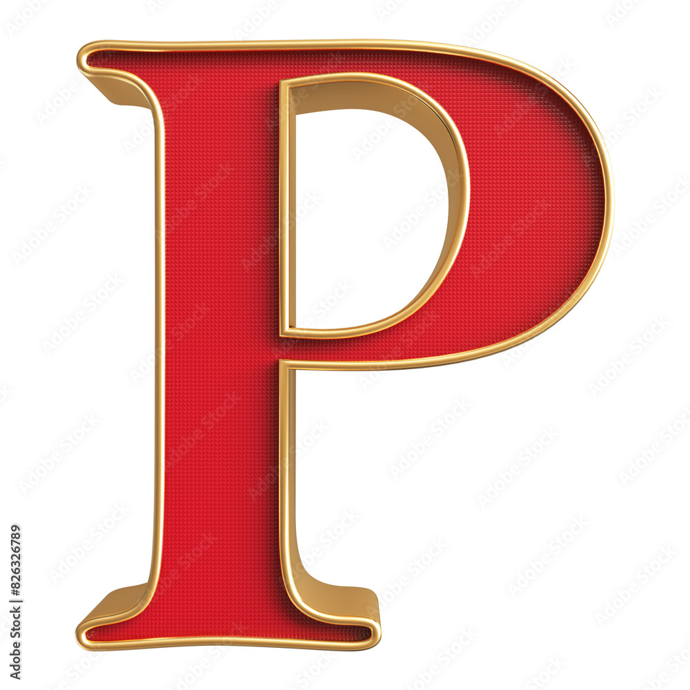 Letter P uppercase . 3D render red letter with golden outline Letter P uppercase . 3D render red letter with golden outline