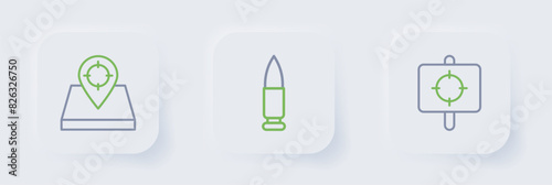 Set line Target sport, Bullet and Hunt place icon. Vector