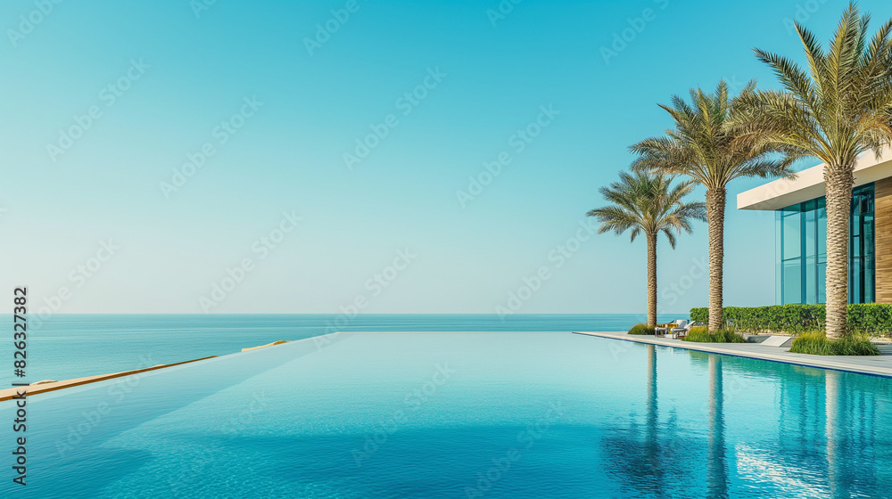 Modern luxury villa with infinity pool and palm trees Modern luxury villa with infinity pool and palm trees