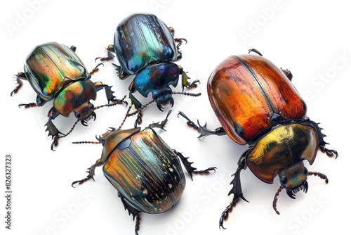 Beetles sitting on white surface, suitable for educational materials