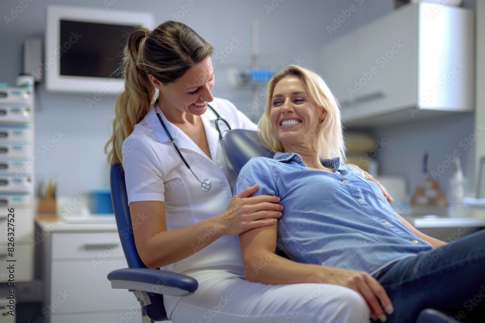 A woman sitting in a chair next to a male patient. Suitable for medical or healthcare concepts