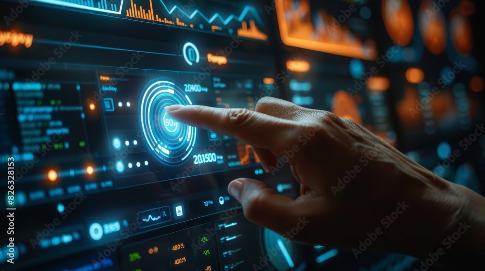 Precision in Finances: Close-up of Hand Operating Financial Planning Software on Touch Screen