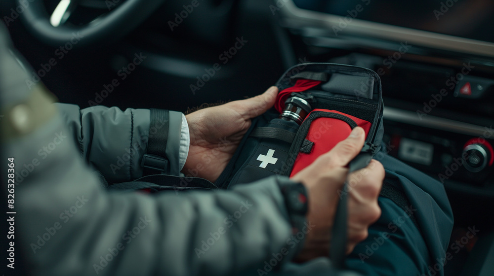 Hand holding red and black case Hand holding red and black case