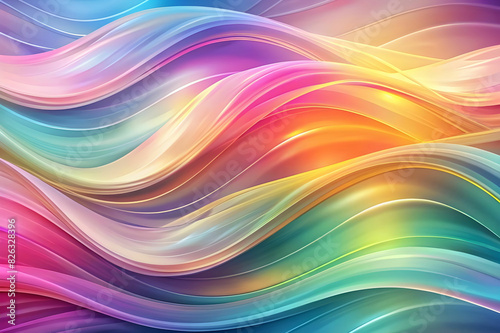 Translucent pastel smooth background with abstract multi colored waves and curves.